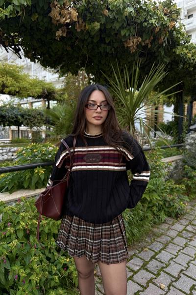 Urban Orj Çizgili Siyah Kazak