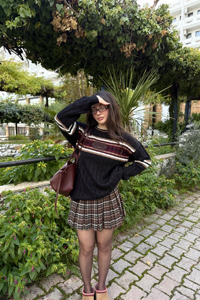 Urban Orj Çizgili Siyah Kazak