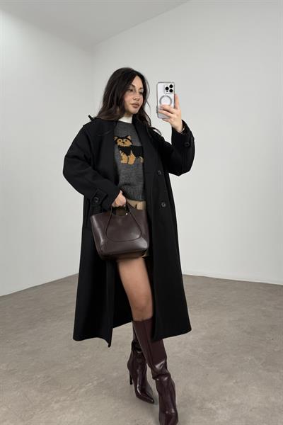 Verona Kruvaze Koyu Siyah Kaban