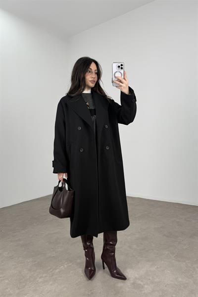 Verona Kruvaze Koyu Siyah Kaban