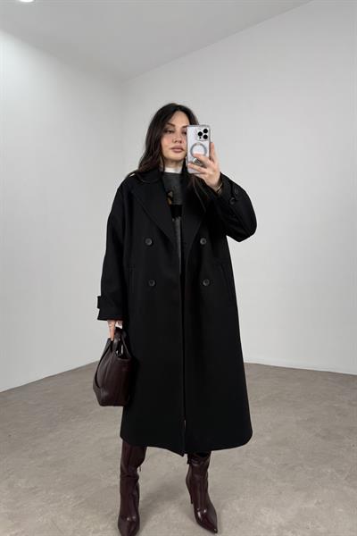 Verona Kruvaze Koyu Siyah Kaban