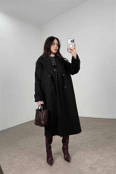 Verona Kruvaze Koyu Siyah Kaban