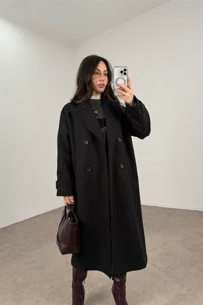 Verona Kruvaze Koyu Siyah Kaban