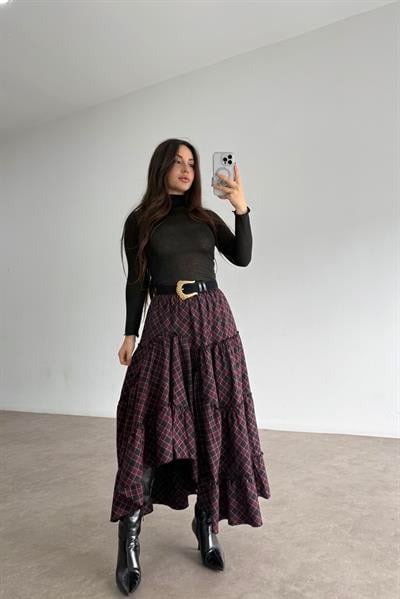 Volanlı Ekose Denli Asimetrik Etek