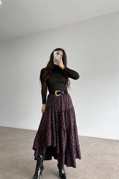 Volanlı Ekose Denli Asimetrik Etek