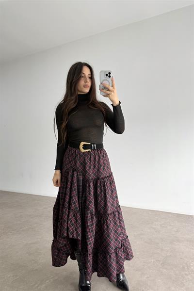 Volanlı Ekose Denli Asimetrik Etek