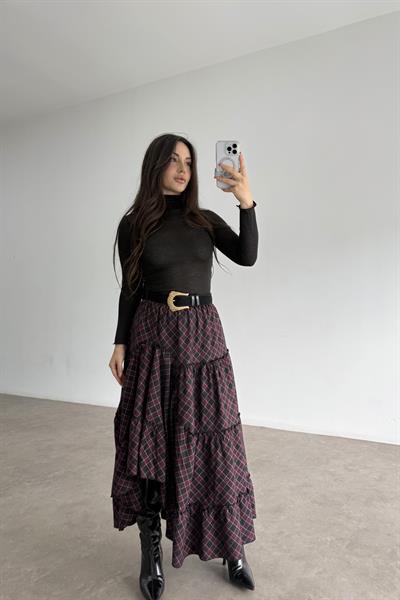 Volanlı Ekose Denli Asimetrik Etek