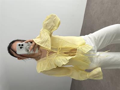 Volanlı Premium Bağlamalı Sarı Gömlek