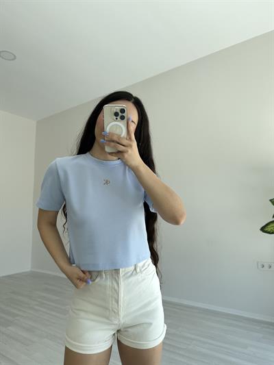 Waffle Mini Logo Tişört Mavi