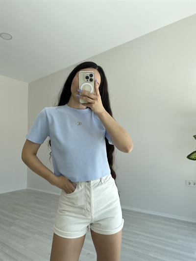 Waffle Mini Logo Tişört Mavi