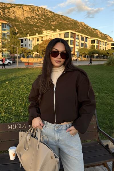 Yakalı Bomber Kalın Koyu Kahve Ceket