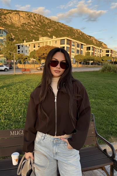 Yakalı Bomber Kalın Koyu Kahve Ceket