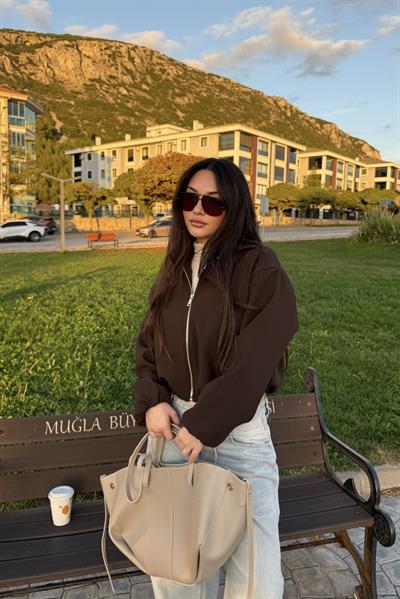 Yakalı Bomber Kalın Koyu Kahve Ceket