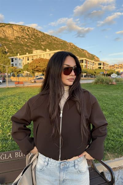 Yakalı Bomber Kalın Koyu Kahve Ceket