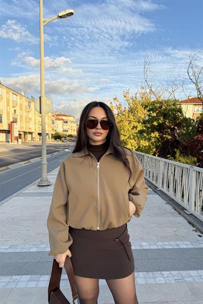 Yakalı Bomber Kalın Latte Ceket