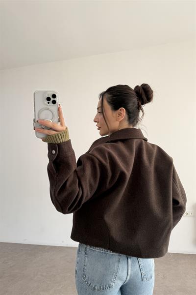 Yakalı Boz Kahve Kaşe Ceket