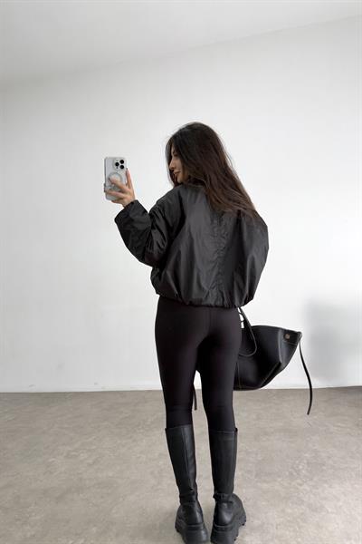 Yakalı Cepli Bomber Şişme Siyah Mont