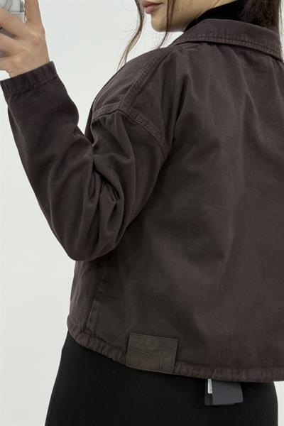 Yakalı Fermuarlı Orj Marka Kahve Denim Ceket