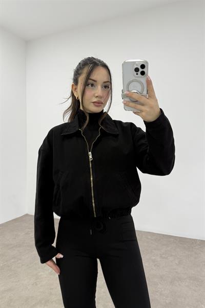 Yakalı Fermuarlı Orj Marka Siyah Denim Ceket