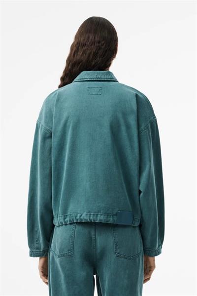 Yakalı Fermuarlı Orj Marka Yeşil Denim Ceket