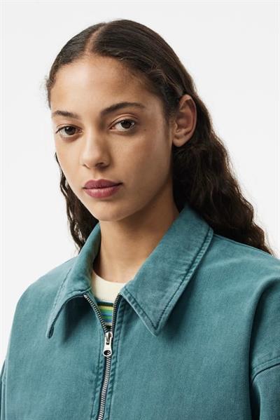 Yakalı Fermuarlı Orj Marka Yeşil Denim Ceket