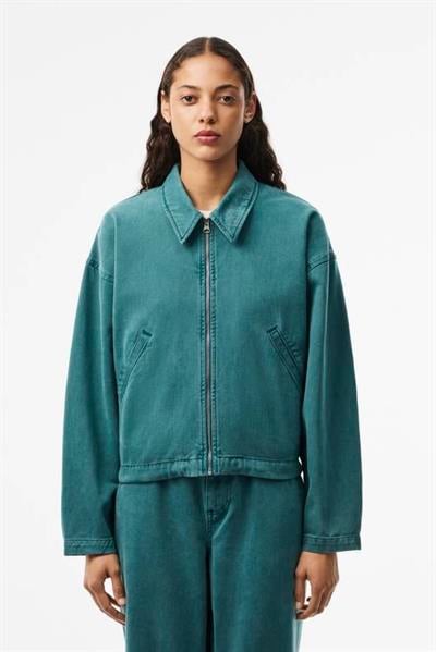 Yakalı Fermuarlı Orj Marka Yeşil Denim Ceket