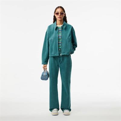 Yakalı Fermuarlı Orj Marka Yeşil Denim Ceket