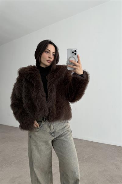 Yakalı Kruvaze Kürk Koyu Kahve