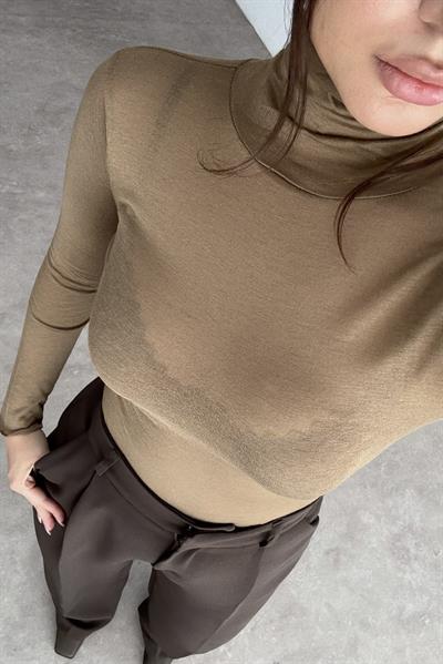 Yarı Transparan Pamuklu Boğazlı Toprak Body