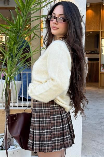 Yün Karışımlı Pileli Ekose Etek