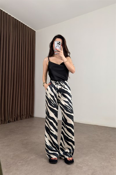 Zebra Desenli Saten Pantolon