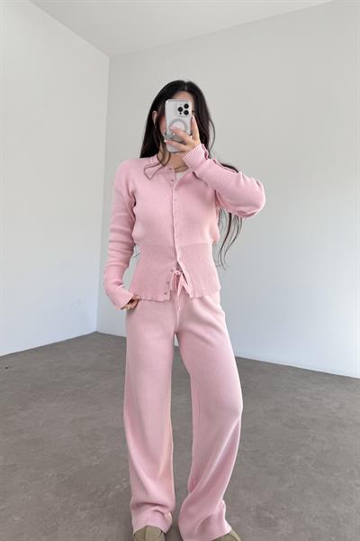 Zımbalı Bele Oturan Pembe Takım