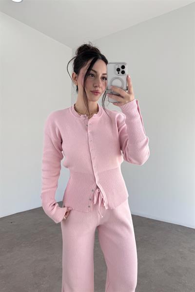 Zımbalı Bele Oturan Pembe Takım