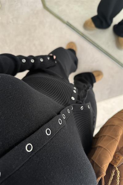 Zımbalı Bele Oturan Siyah Takım