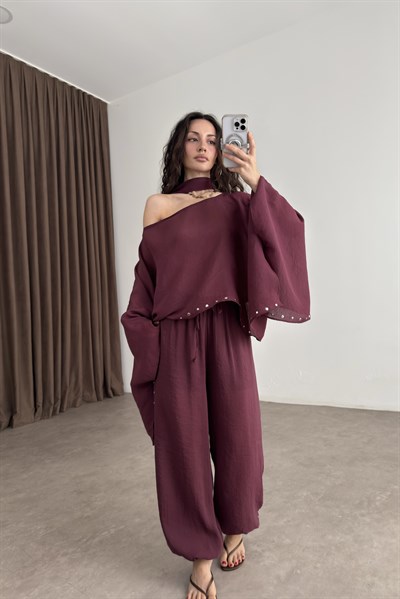 Zımbalı Şallı Bordo Takım