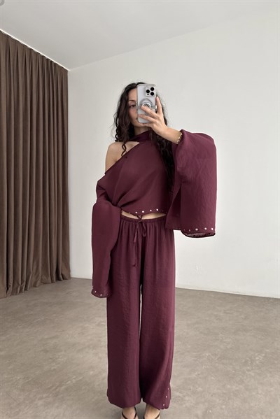 Zımbalı Şallı Bordo Takım