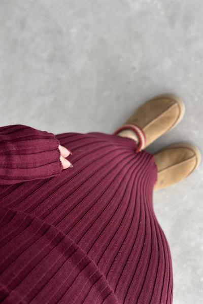 ZR Model Bağlama Detaylı Triko Bordo Elbise
