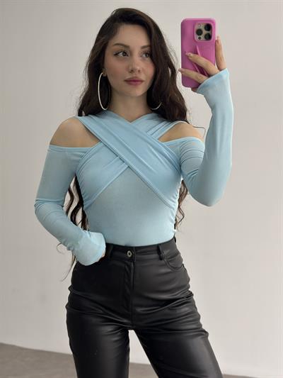 Çapraz Yaka Buzzy Zr. Bluz Mavi