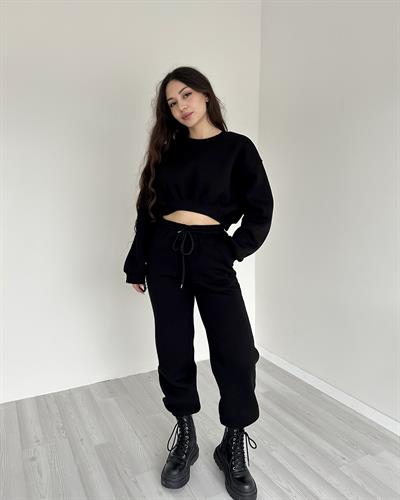 ZR Crop Siyah Eşofman Takımı