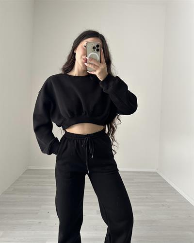 ZR Crop Siyah Eşofman Takımı