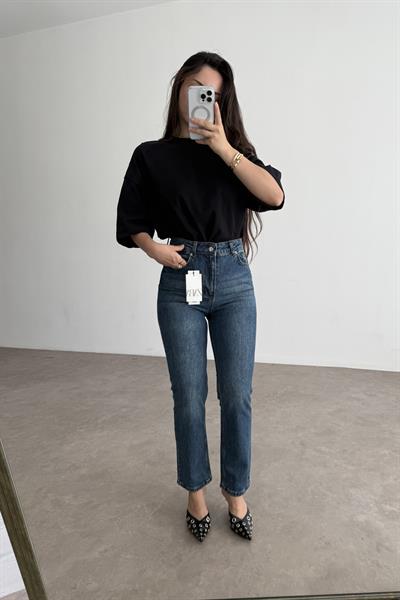 ZR Dikişli Paça Boyfit Vintage Blue Jean