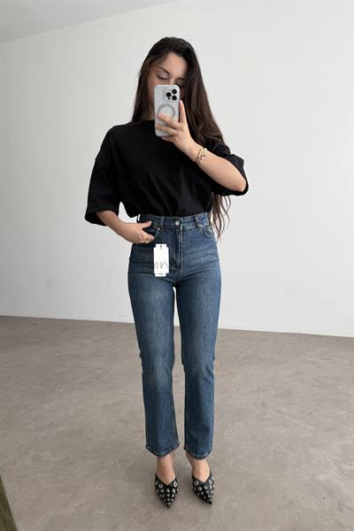 ZR Dikişli Paça Boyfit Vintage Blue Jean