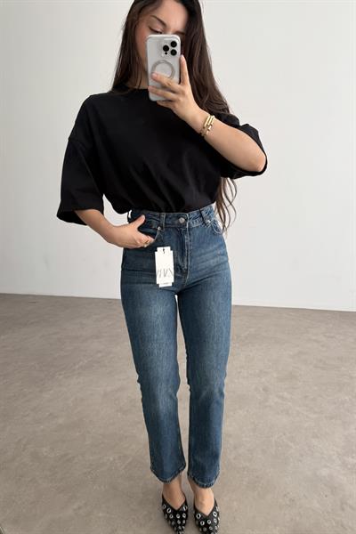 ZR Dikişli Paça Boyfit Vintage Blue Jean