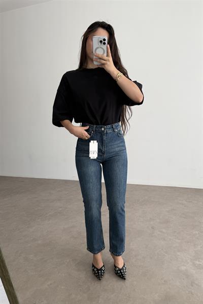 ZR Dikişli Paça Boyfit Vintage Blue Jean