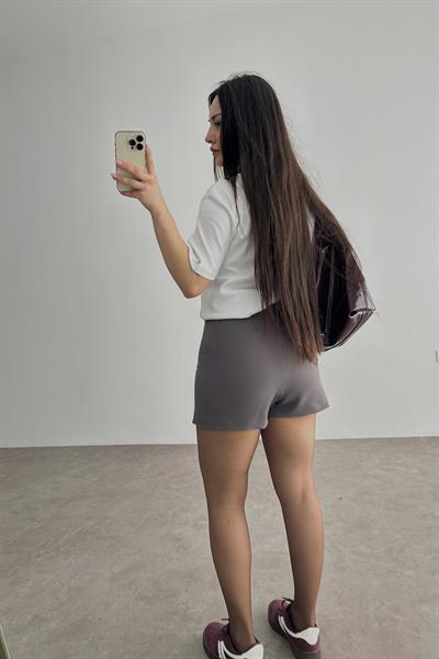 Zr Düz Kesim Şort Etek Gri