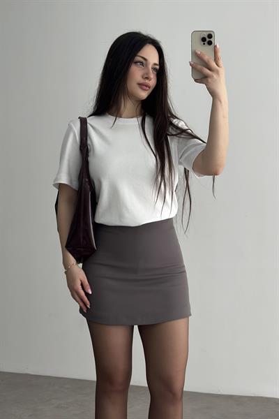 Zr Düz Kesim Şort Etek Gri