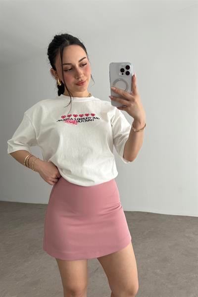 Zr Düz Kesim Şort Etek Pembe
