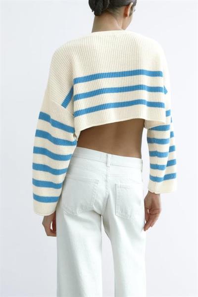 Mavi Çizgili Zr. Crop Kazak