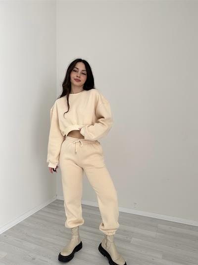 ZR Model Crop Bej Eşofman Takımı