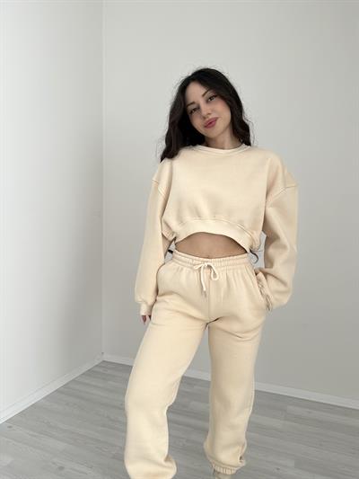 ZR Model Crop Bej Eşofman Takımı